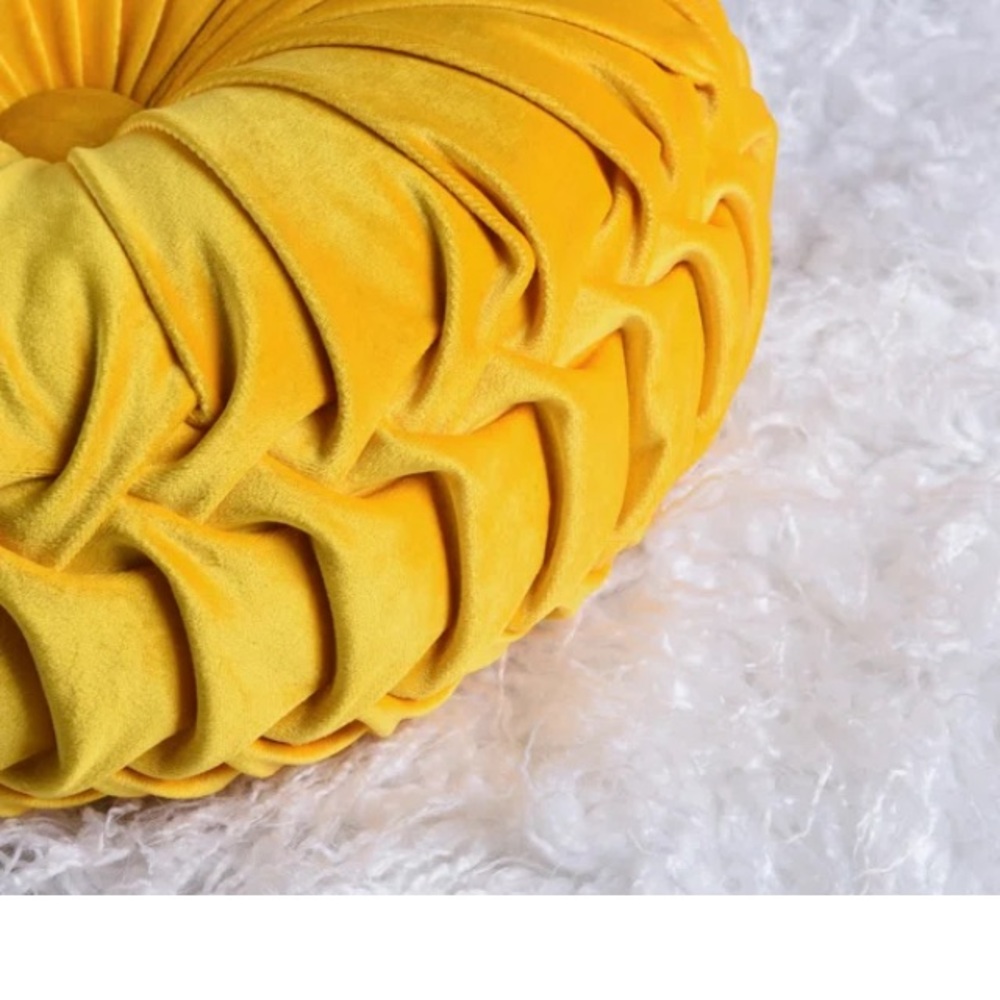Yellow Round Velvet Throw Pillows - Picture 3 of 4